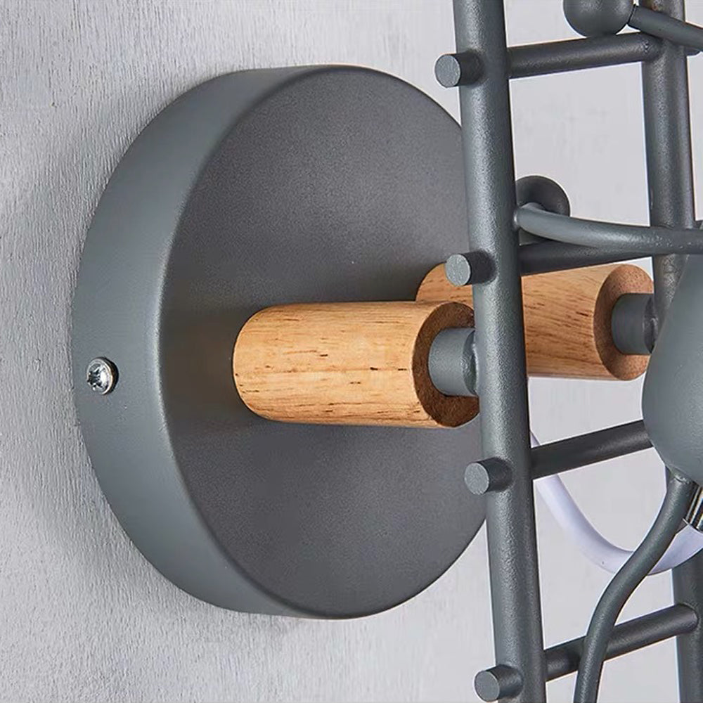Arisha Industrial Man Metal/Wood Wall Light, Gray/White/Green - Neutralighting