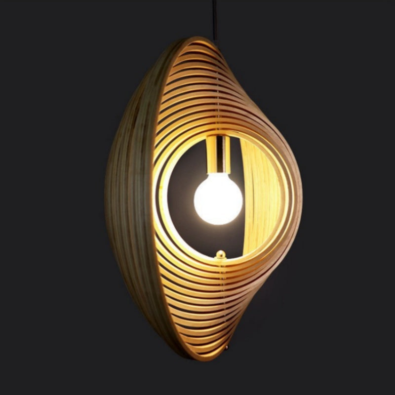 Muto Japanese LED Pendant Light Black/Gold Wood Bedroom/Bar - Neutralighting