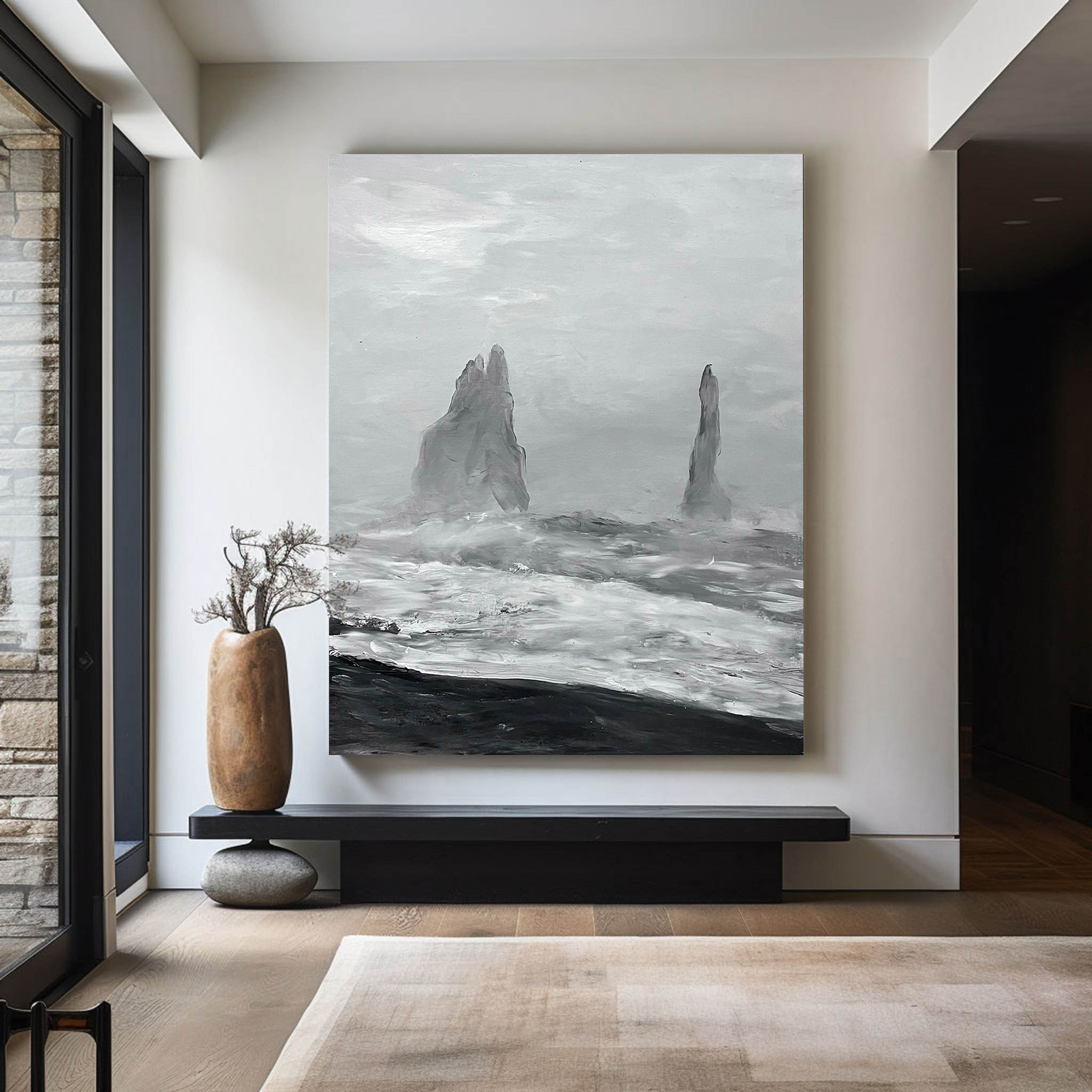 Black And White Seascape Painting ABSV23 - Neutralighting
