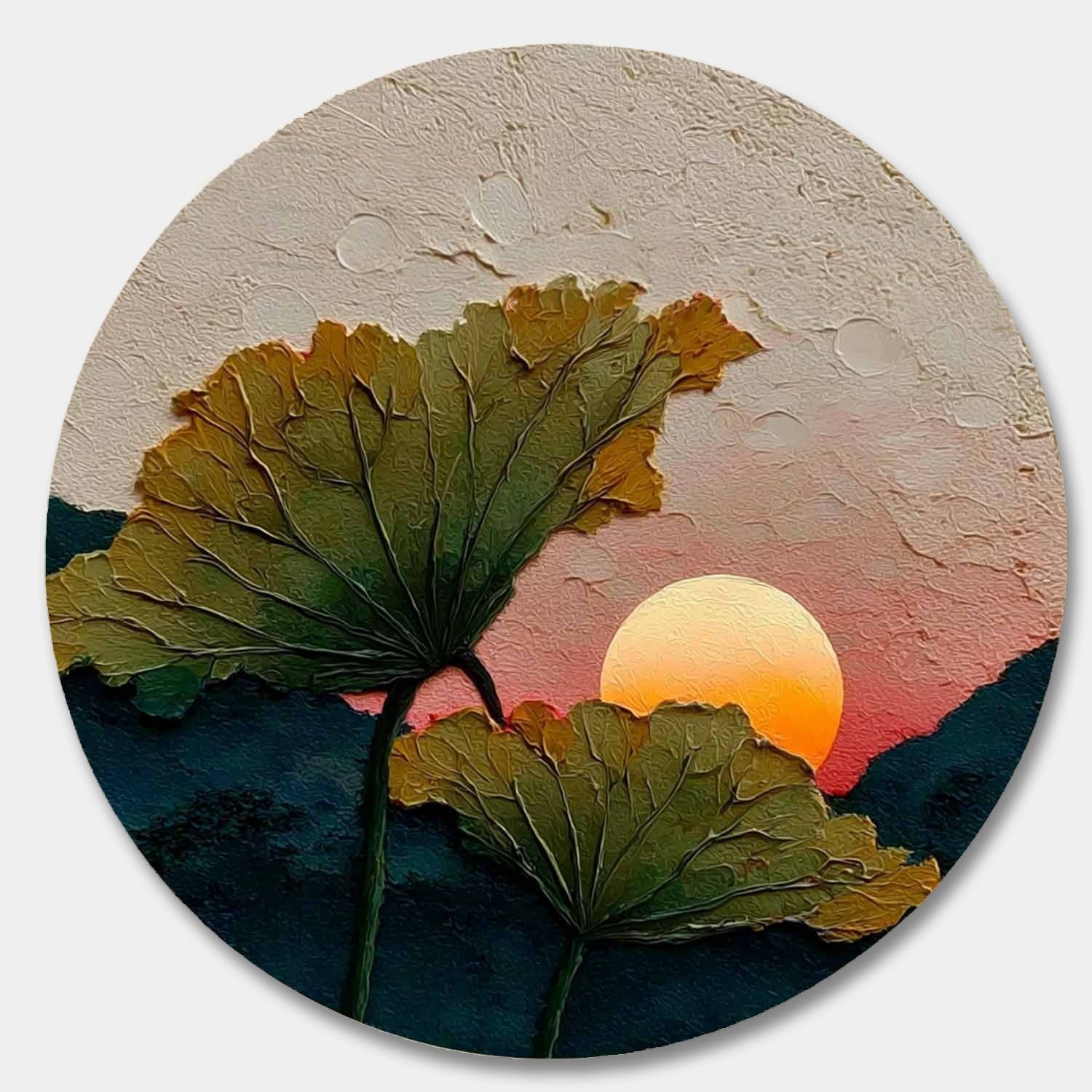 Wall Art Round Lotus Leaves Pink Sunset