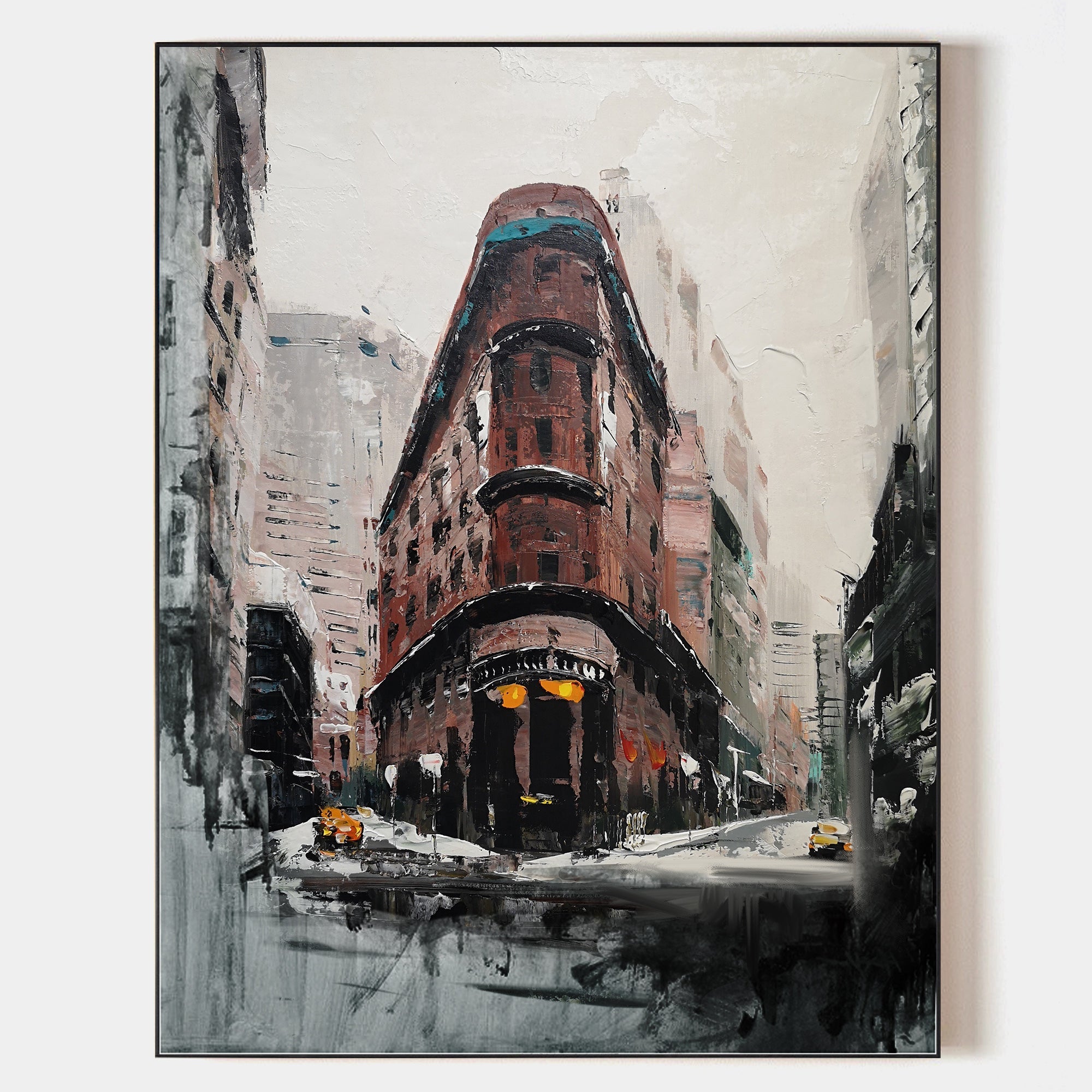 Vintage Urban Building Snowy Street Wall Art