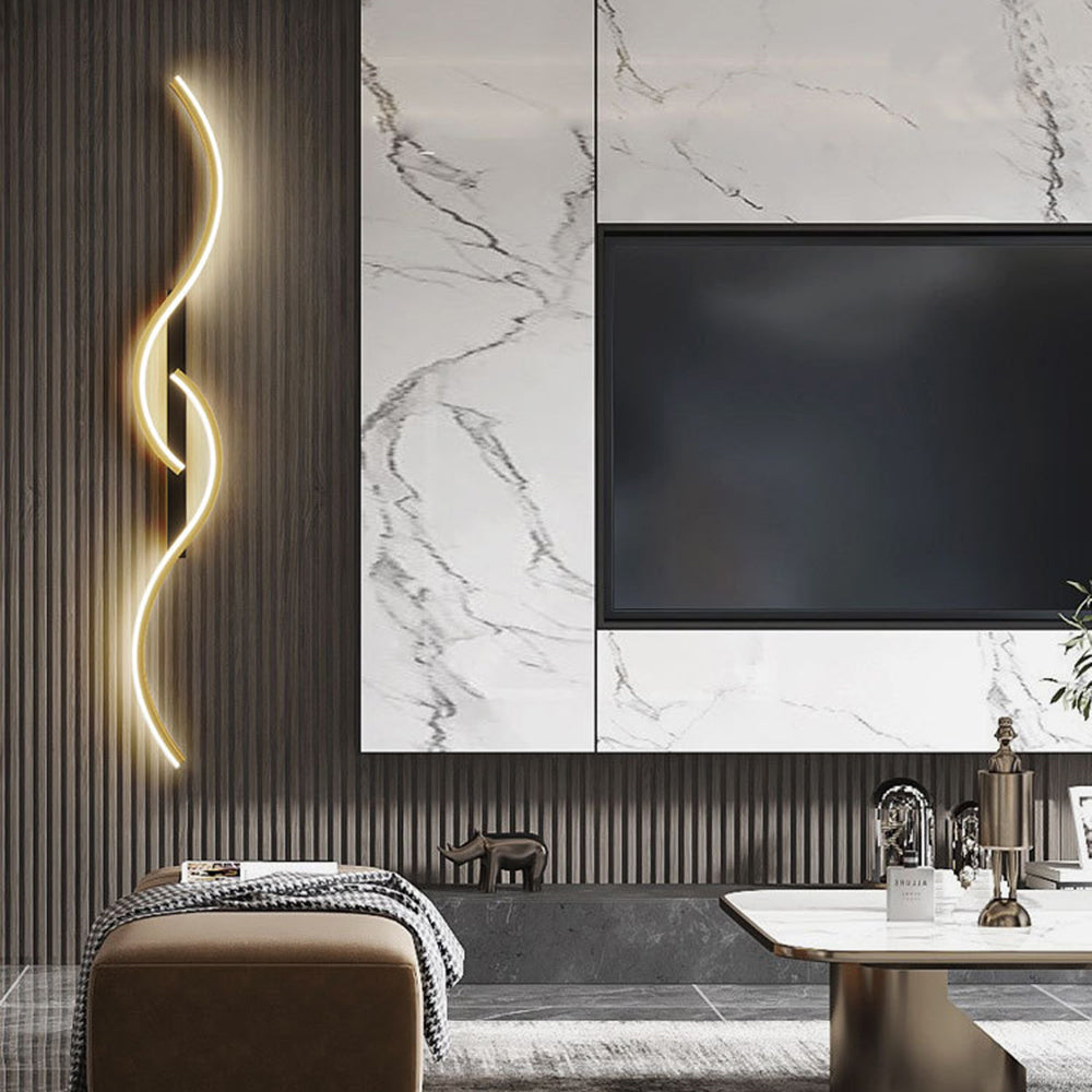 Lumor Modern Linear Wave Bedroom Wall Lamp, Black/Gold - Neutralighting