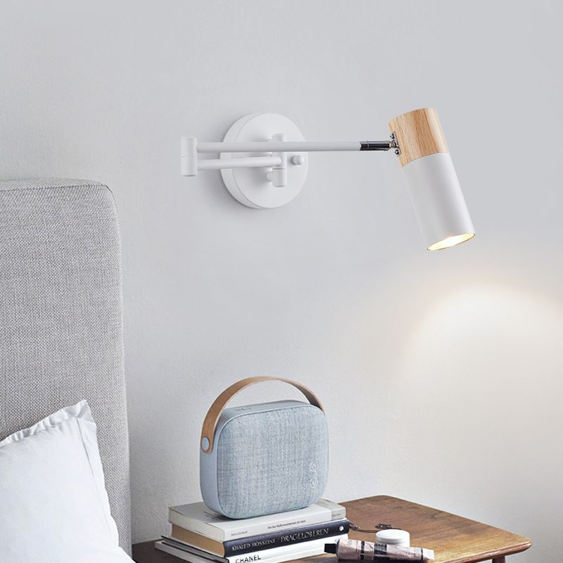 Muto Nordic Can Shaped Adjustable Wall Lamp, Metal/Wood, White - Neutralighting