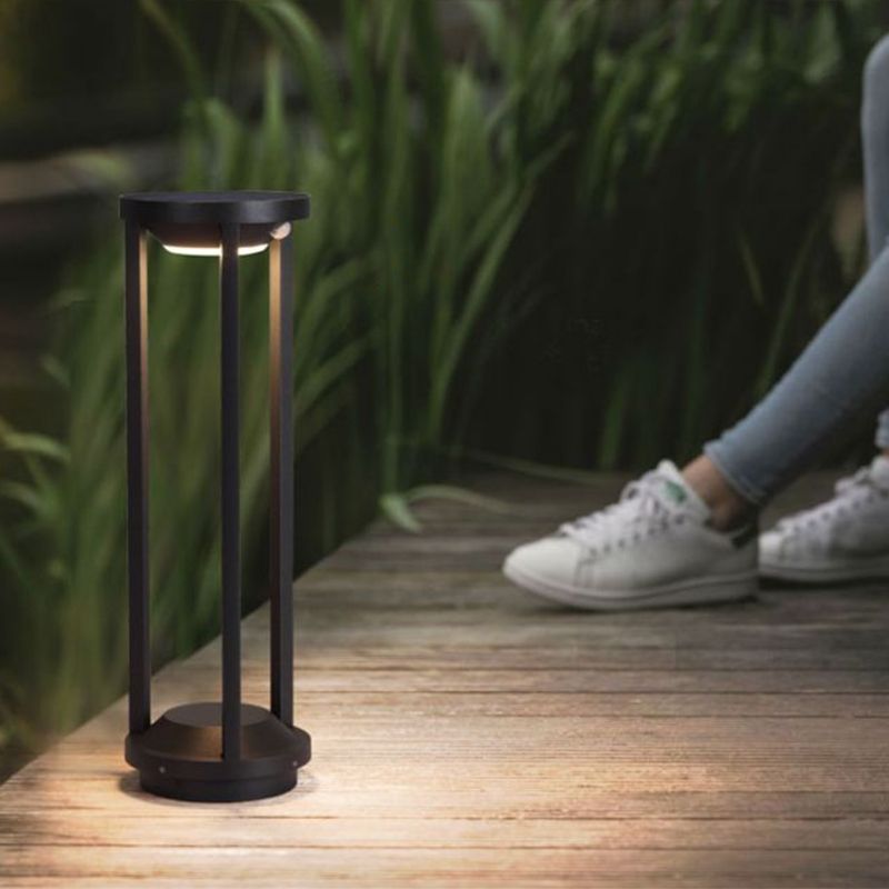 Ray Modern Metal Cylindrical Hollow Outdoor Bollard Light, Black - Neutralighting