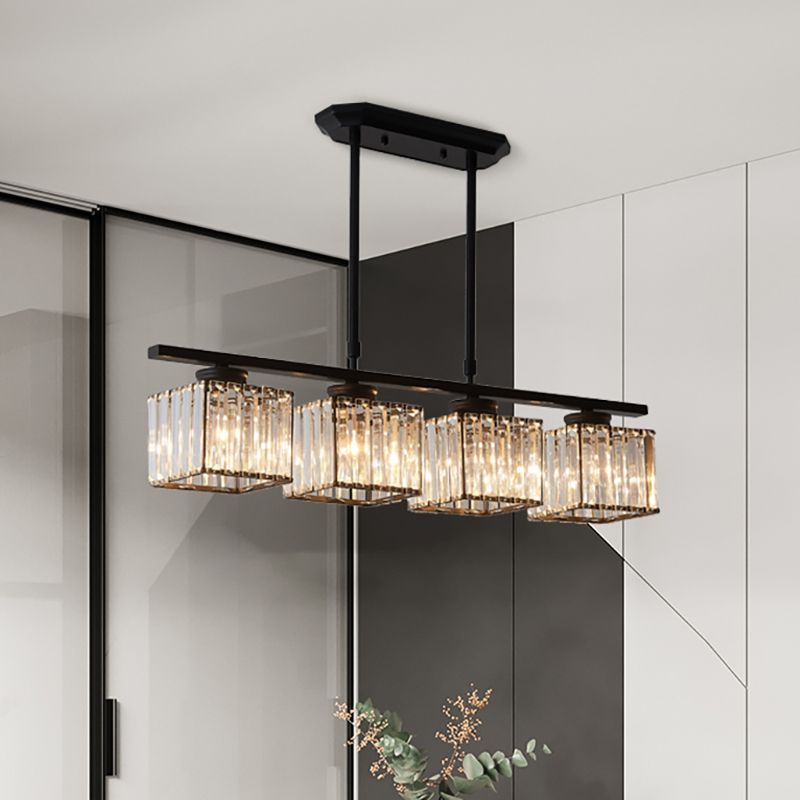 Kristy Crystal Square Pendant Light, Black & Gold, 3/4 Heads - Neutralighting