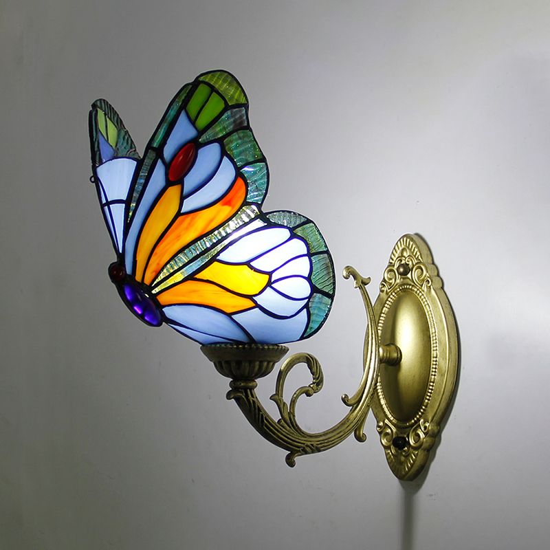 Arisha Artistic Butterfly Metal/Glass Lamps Wall, Red/Blue/Multi-Color/Light Blue - Neutralighting