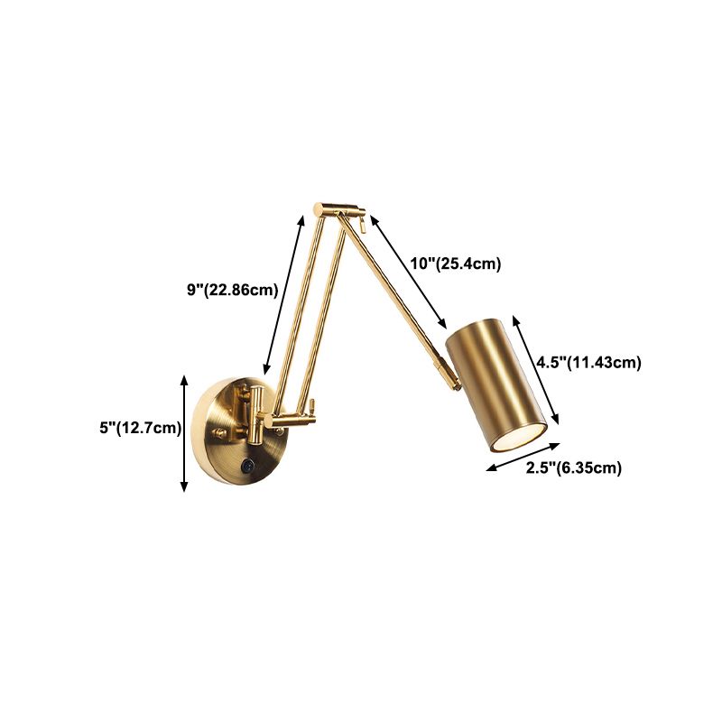 Aria Wall Lamp Cylindrical Adjustable Lamp Pole Metal Brass, Bedroom - Neutralighting