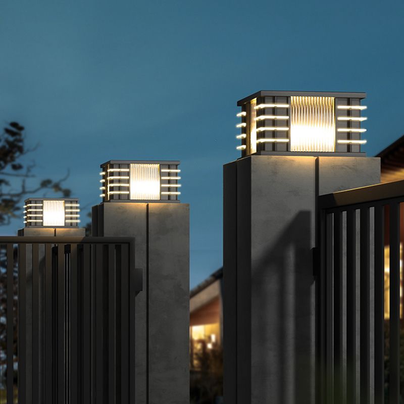 Ray Modern Square Metal Acrylic Glass Outdoor Solar Floor Lamps, Black - Neutralighting