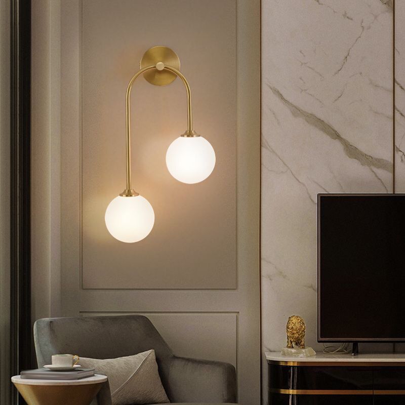 Valentina Modern Arc Globe Glass Wall Lamp, Brass, Living Room - Neutralighting