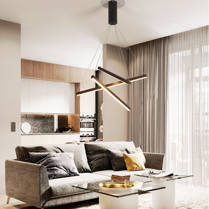 Arisha Minimalist Linear Metal Pendant Light, Living Room, Black - Neutralighting
