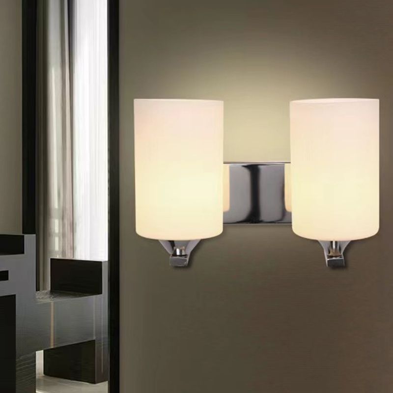 Tiffany Minimalism Cylindrical Metal Glass Art Vanity Wall Lamp, Black/Chrome - Neutralighting