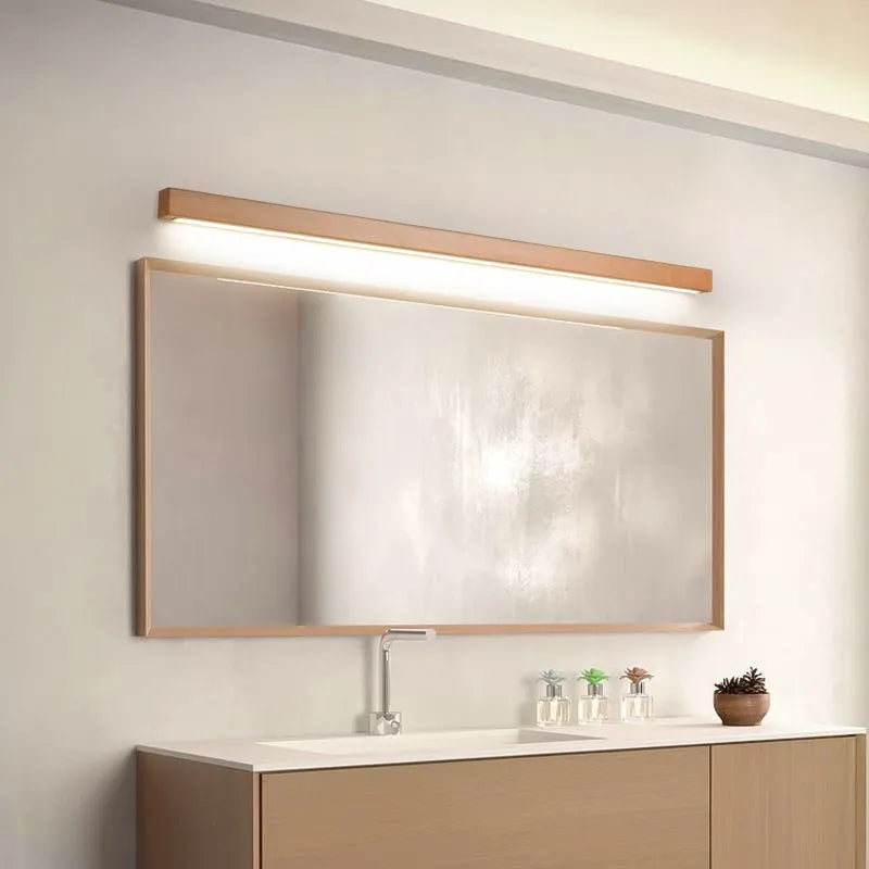 Muto Linear Mirror Wooden Front Vanity Wall Lamp - Neutralighting