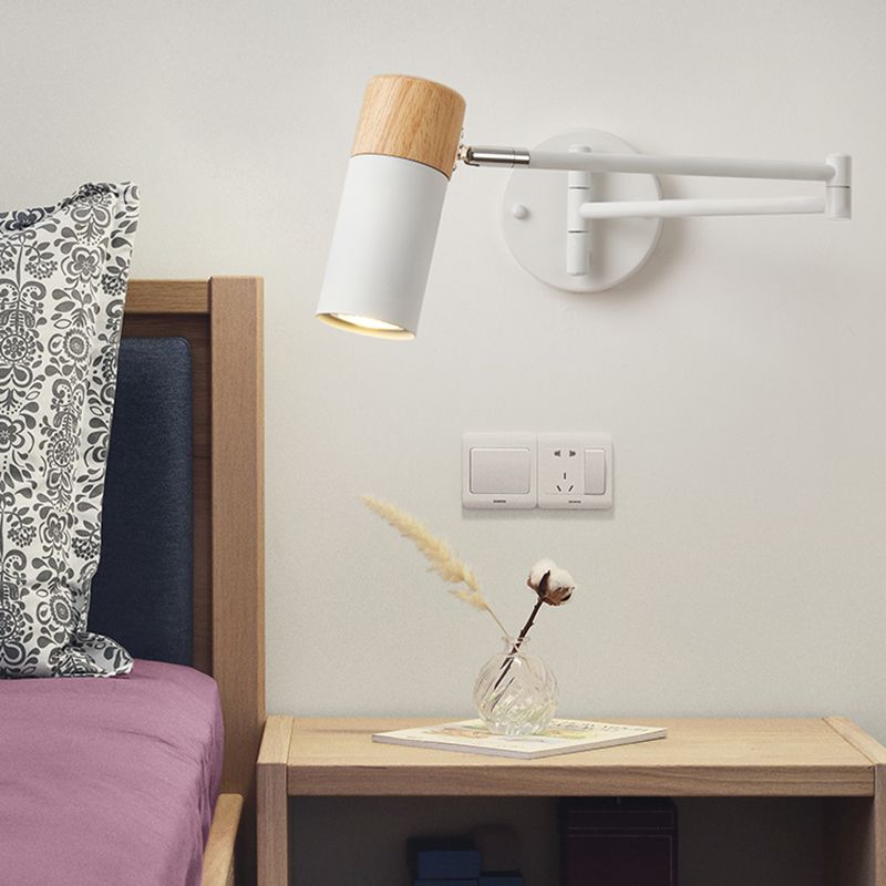 Muto Nordic Can Shaped Adjustable Wall Lamp, Metal/Wood, White - Neutralighting