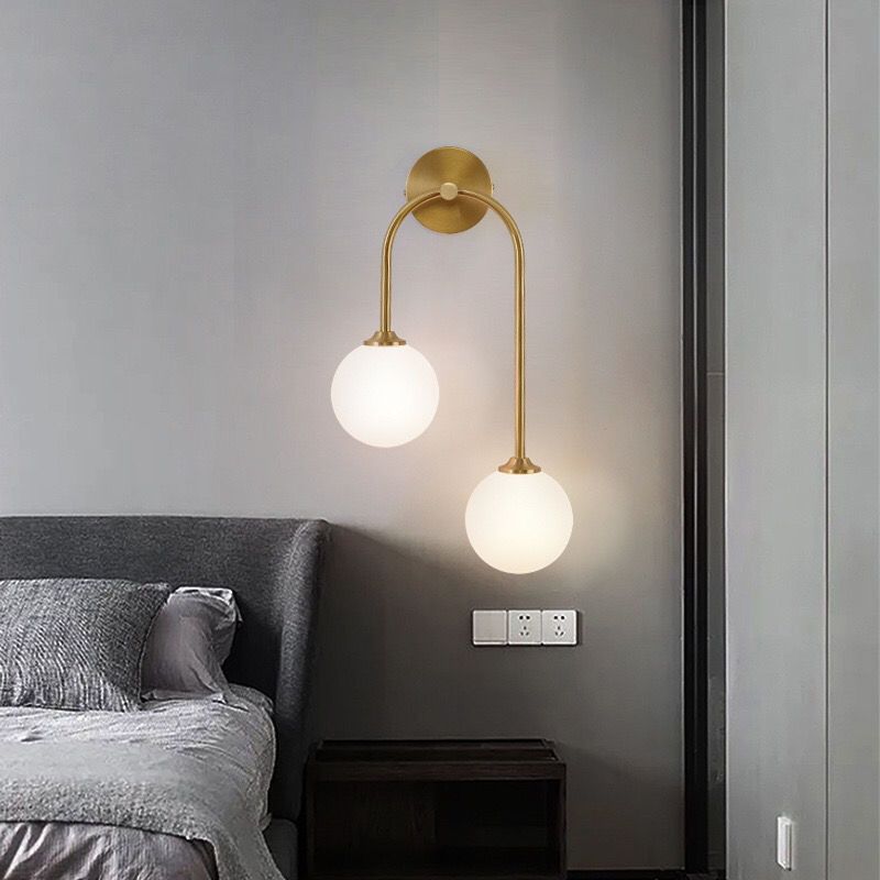Valentina Modern Arc Globe Glass Wall Lamp, Brass, Living Room - Neutralighting