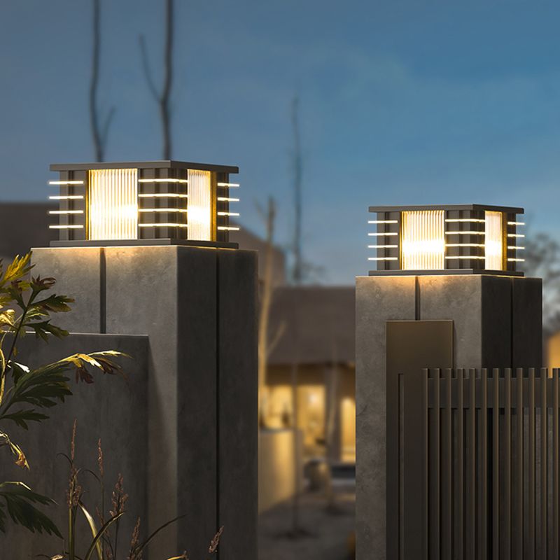 Ray Modern Square Metal Acrylic Glass Outdoor Solar Floor Lamps, Black - Neutralighting