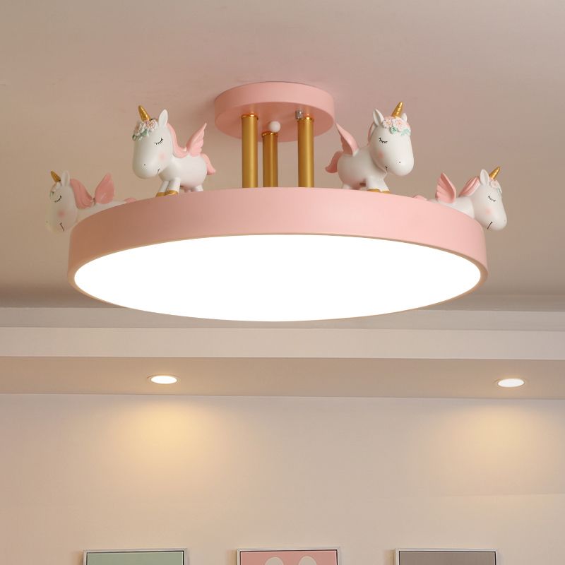 Arisha Modern Round Unicorn Semi-Flush Mount Ceiling Light