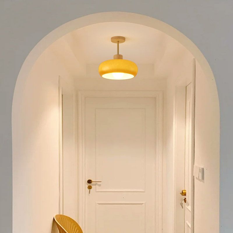 Valentina Flush Mount Ceiling Light Cup Minimalist Wood/Glass White/Orange