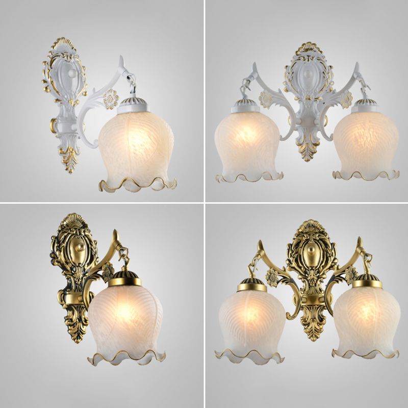 Arisha Vintage Flower shape Metal&Glass Modern Wall Lamp, White/Bronze - Neutralighting