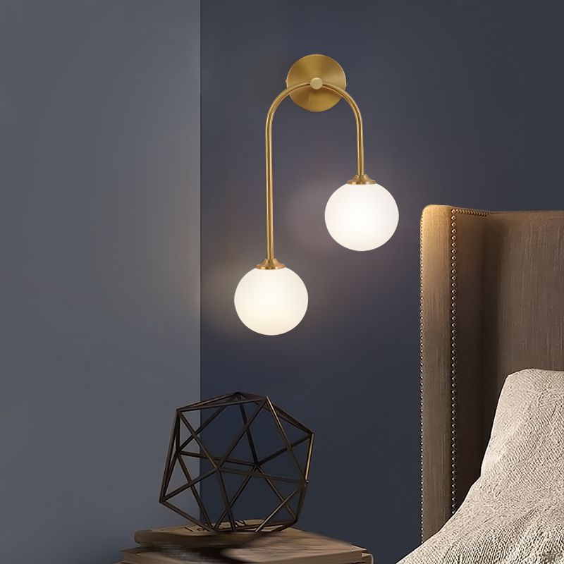 Valentina Modern Arc Globe Glass Wall Lamp, Brass, Living Room - Neutralighting