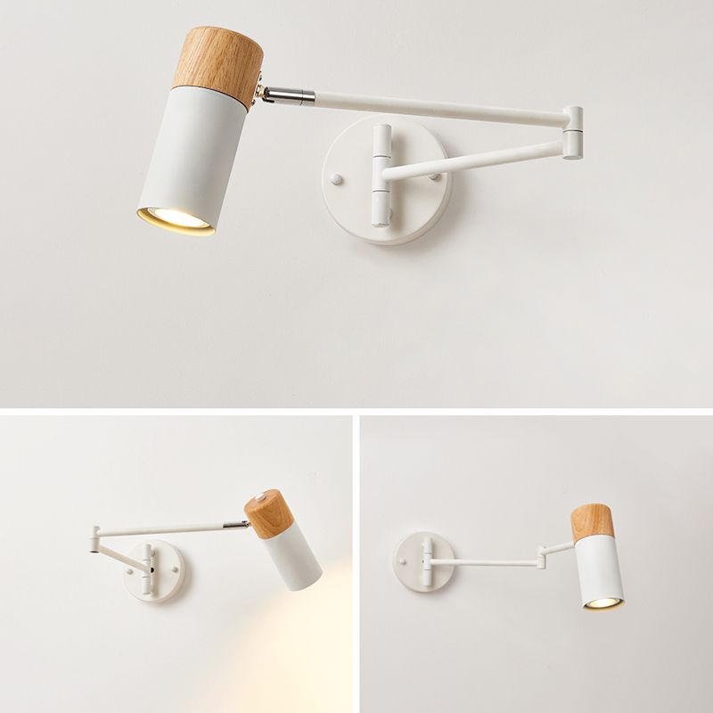 Muto Nordic Can Shaped Adjustable Wall Lamp, Metal/Wood, White - Neutralighting