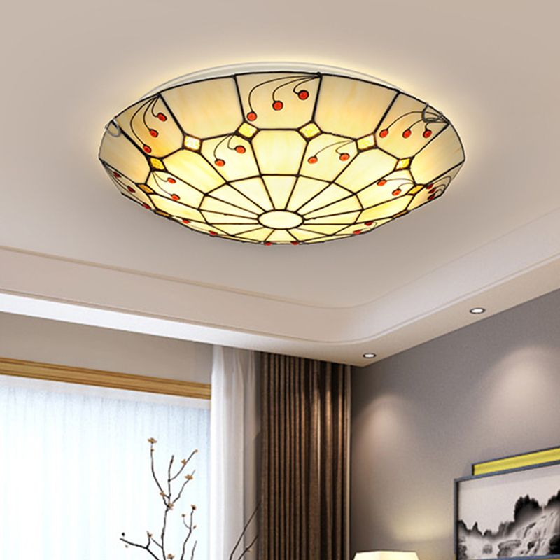 Tiffany Rustic Glass Flush Mount Ceiling Light, White, Kitchen - Neutralighting
