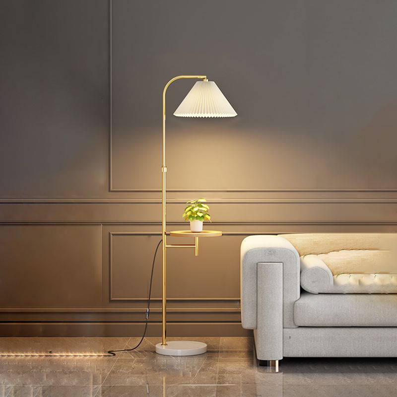 Ozawa Pleated Metal Floor Lamp With Shelves,Gold-Black/Gold - Neutralighting