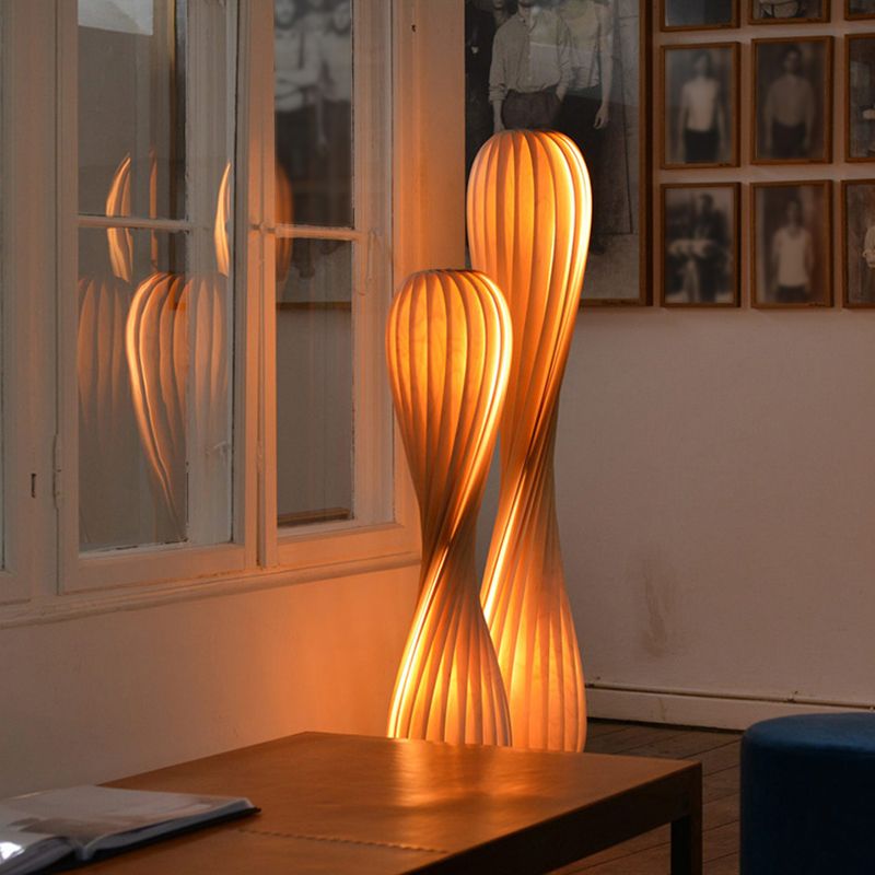 Ozawa Modern Twisted Wood Floor Lamp, Wood Color - Neutralighting