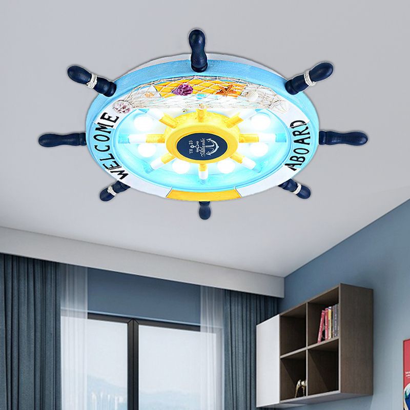 Aria Modern Rudder Metal Flush Mount Ceiling Light, White/Blue For Kids - Neutralighting