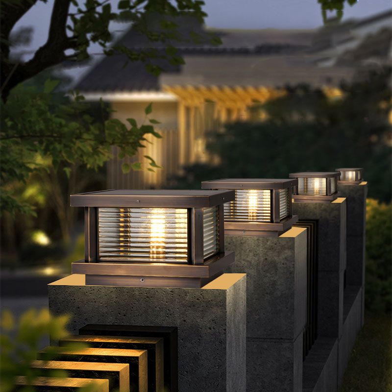 Ray Modern Rectangular Metal Outdoor Solar Lamp, Black/ Brass/Bronze - Neutralighting