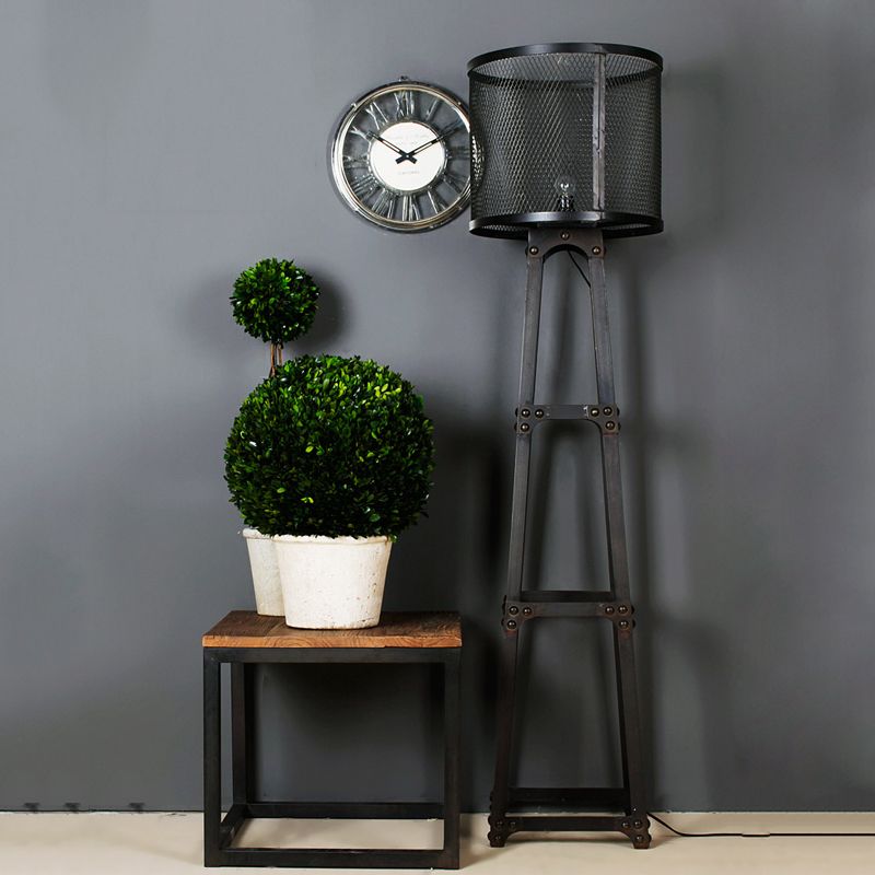 Alessio Modern Cylinder Mesh Screen Metal Floor Lamp, Black - Neutralighting