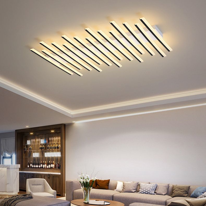 Arisha Flush Mount Ceiling Light Linear Modern,Wave Black, Living Room