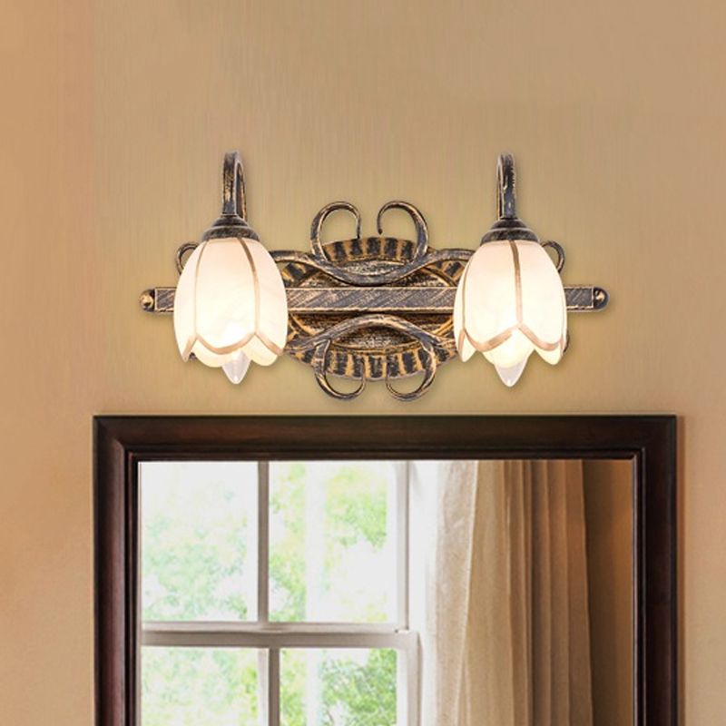 Arisha Antique Brass Flower Mirror Front Vanity Wall Lamp - Neutralighting