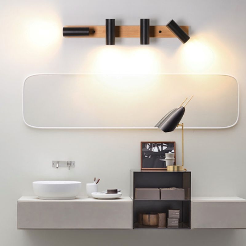Muto Rotatable Spotlight Mirror Front Vanity Wall Lamp, Wood/Metal - Neutralighting