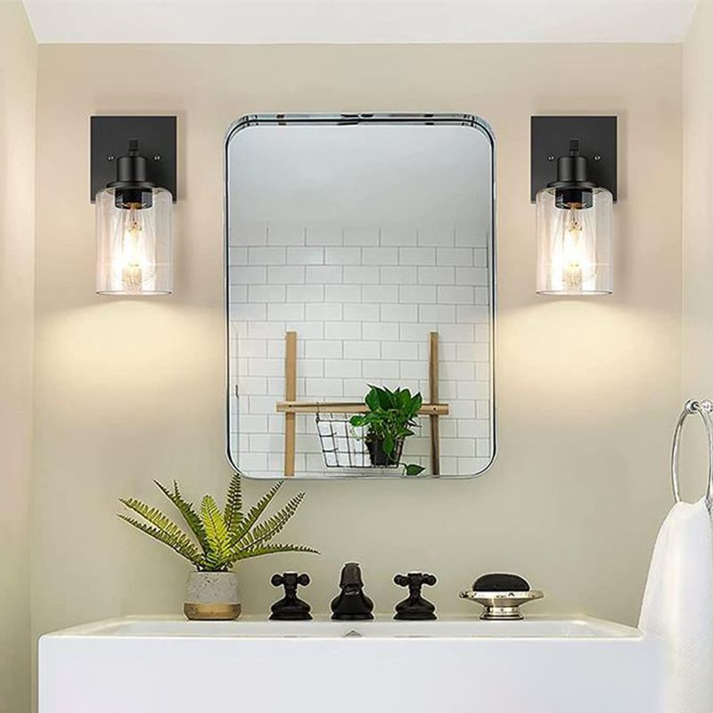 Silva Modern Mirror Front Black Vanity Wall Lamp, Metal/Glass - Neutralighting