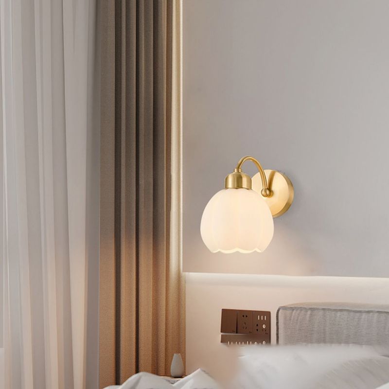 Valentina Nordic Flower Vanity Glass Metal Wall Lamp, Gold/Ivory - Neutralighting