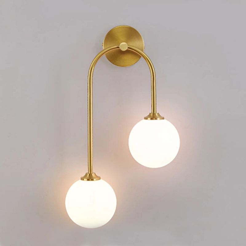 Valentina Modern Arc Globe Glass Wall Lamp, Brass, Living Room - Neutralighting