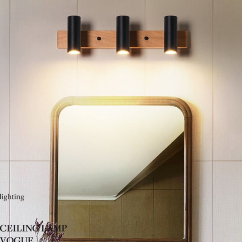 Muto Rotatable Spotlight Mirror Front Vanity Wall Lamp, Wood/Metal - Neutralighting