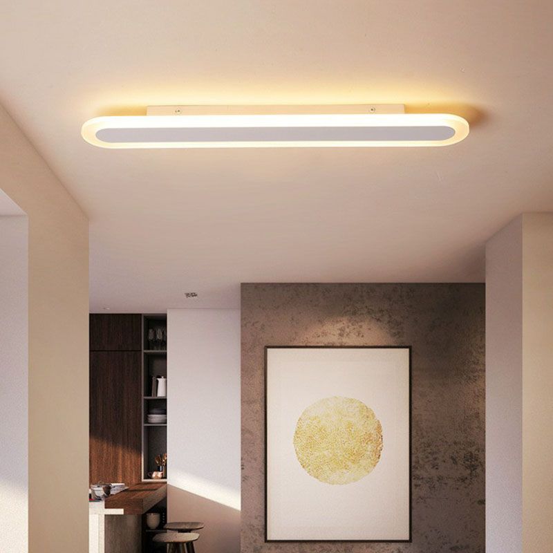 Arisha Minimalist Oval Linear Flush Mount Ceiling Light, White/Coffee