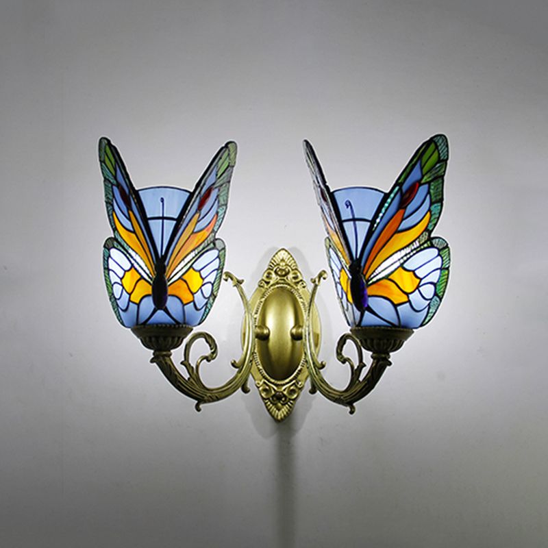 Arisha Artistic Butterfly Metal/Glass Lamps Wall, Red/Blue/Multi-Color/Light Blue - Neutralighting