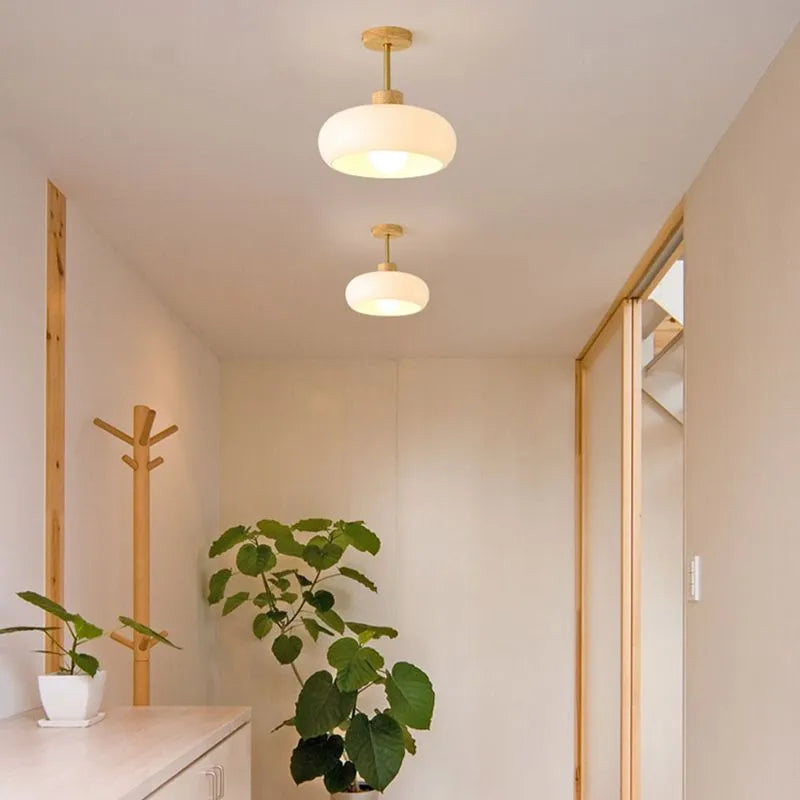 Valentina Flush Mount Ceiling Light Cup Minimalist Wood/Glass White/Orange