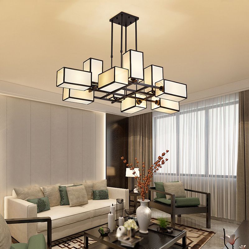 Arisha Pendant Light Square Retro, Metal/Fabric, Black/Gold, Living Room - Neutralighting