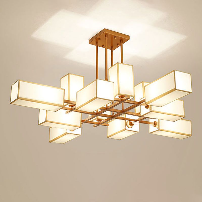 Arisha Pendant Light Square Retro, Metal/Fabric, Black/Gold, Living Room - Neutralighting