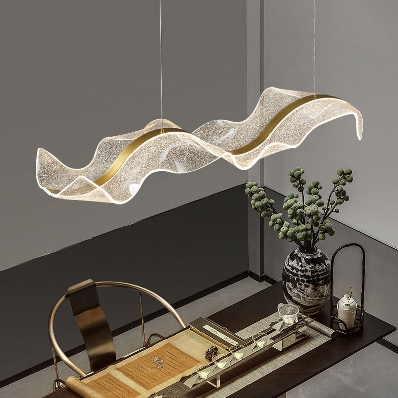 Kristy Pendant Light Designer Wave Acrylic, White/Gold, Dining Room - Neutralighting