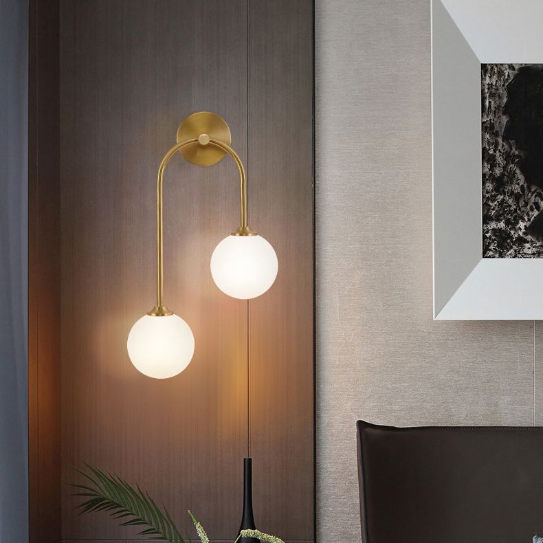 Valentina Modern Arc Globe Glass Wall Lamp, Brass, Living Room - Neutralighting