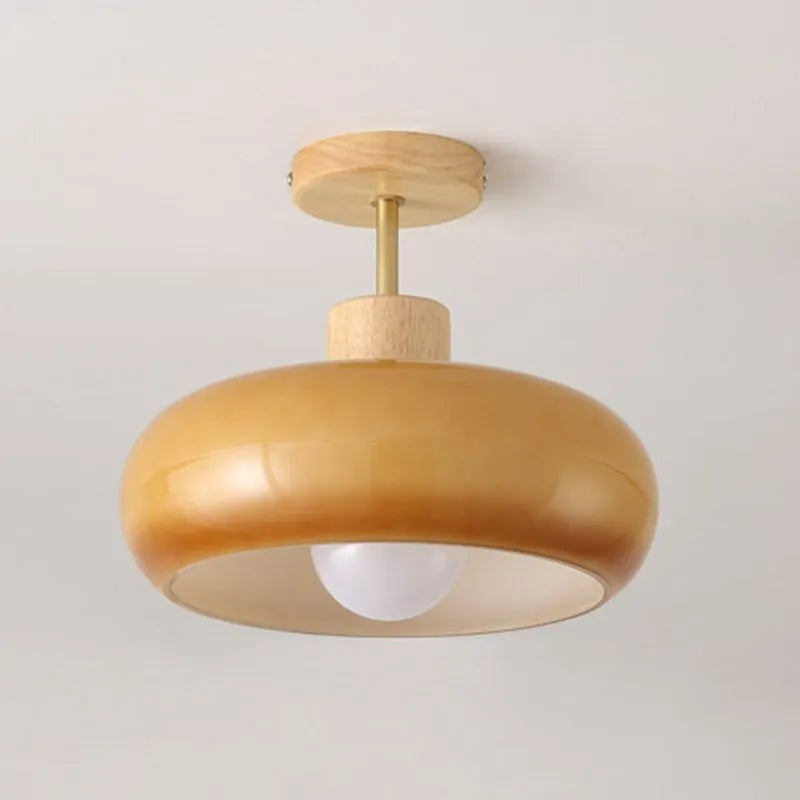 Valentina Flush Mount Ceiling Light Cup Minimalist Wood/Glass White/Orange