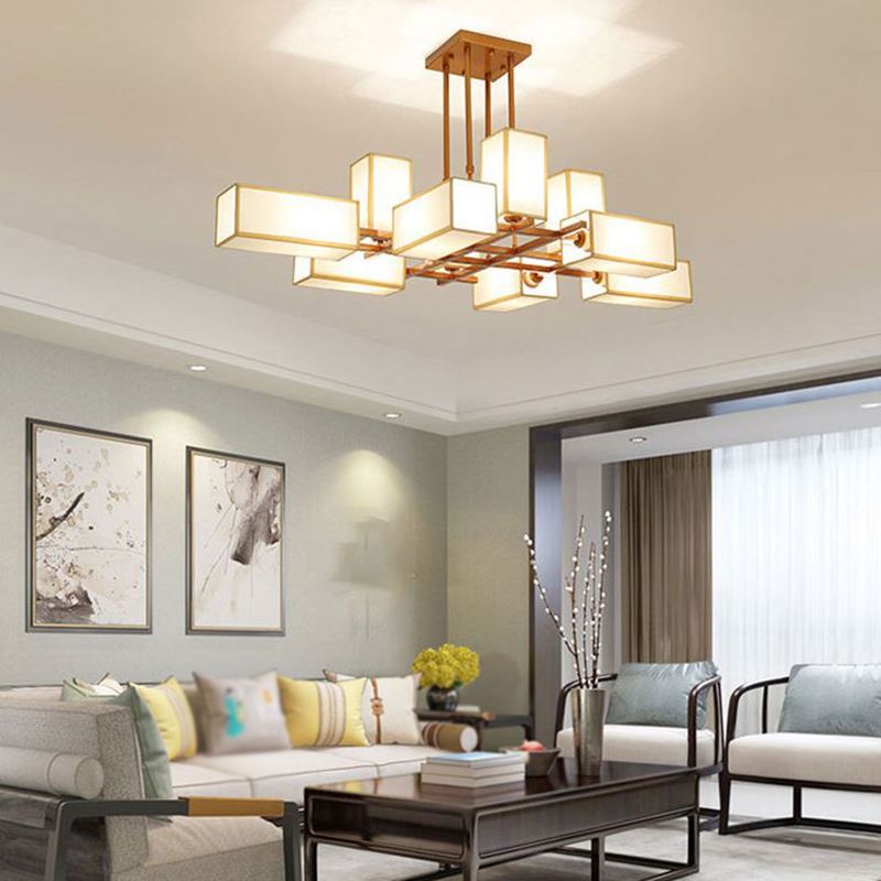 Arisha Pendant Light Square Retro, Metal/Fabric, Black/Gold, Living Room - Neutralighting