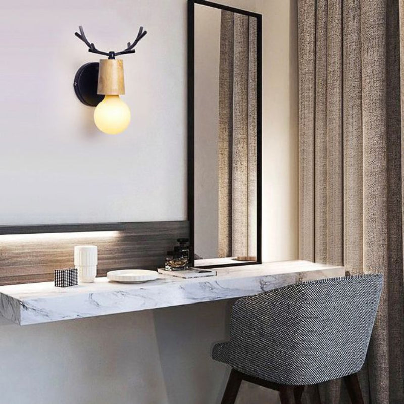 Muto Modern Antler Wood/Glass Wall Lamp, Bedroom/Bathroom - Neutralighting
