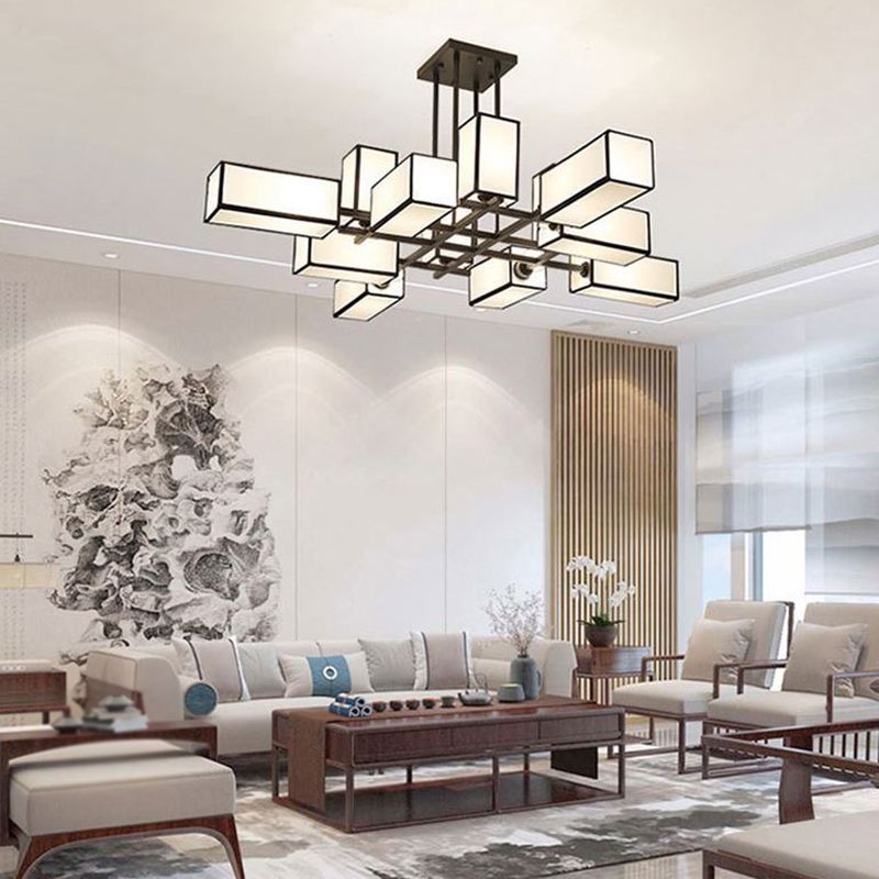 Arisha Pendant Light Square Retro, Metal/Fabric, Black/Gold, Living Room - Neutralighting