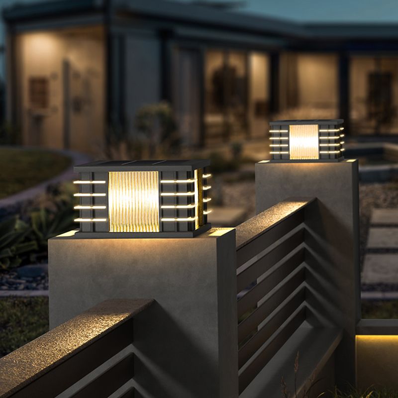 Ray Modern Square Metal Acrylic Glass Outdoor Solar Floor Lamps, Black - Neutralighting