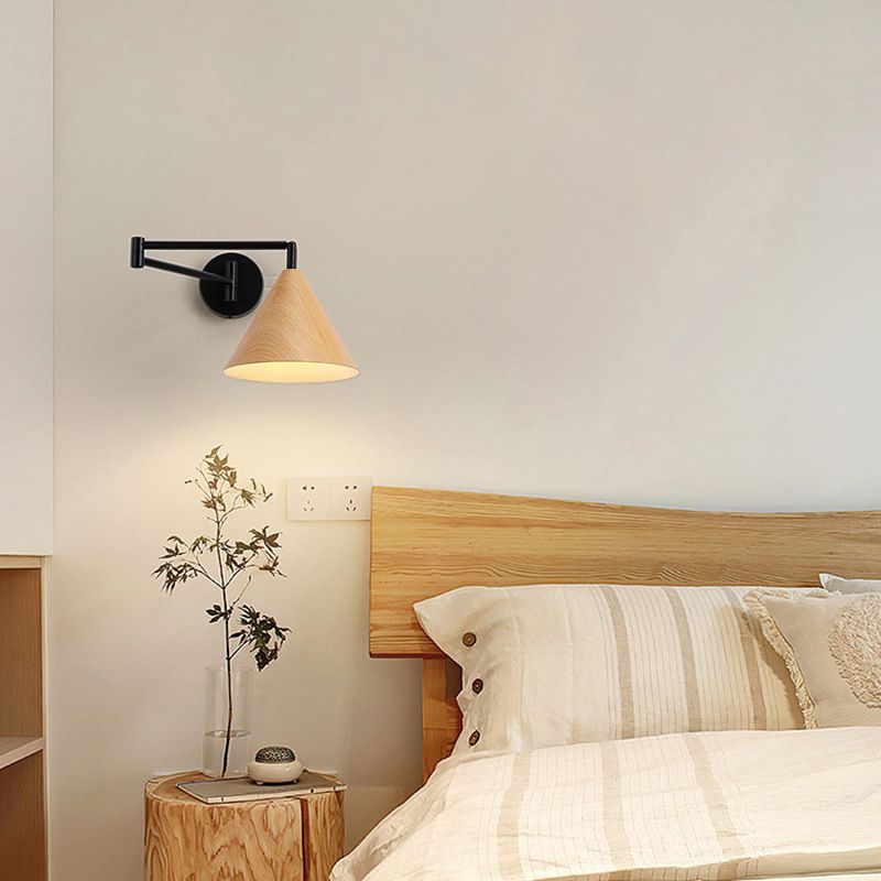 Muto Cone Shaped Adjustable Wall Lamp, Metal/Wood, Bedroom - Neutralighting